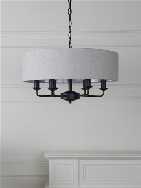 (image for) Laura Ashley Sorrento 6 Light Shadelier Matt Black With Natural Shade